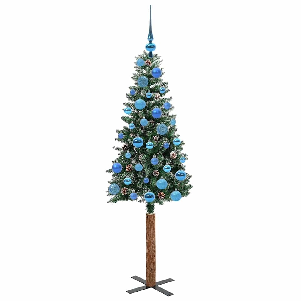 Slankt Juletræ med stativ Grøn 150 cm PVC og Massiv Fyrretræ