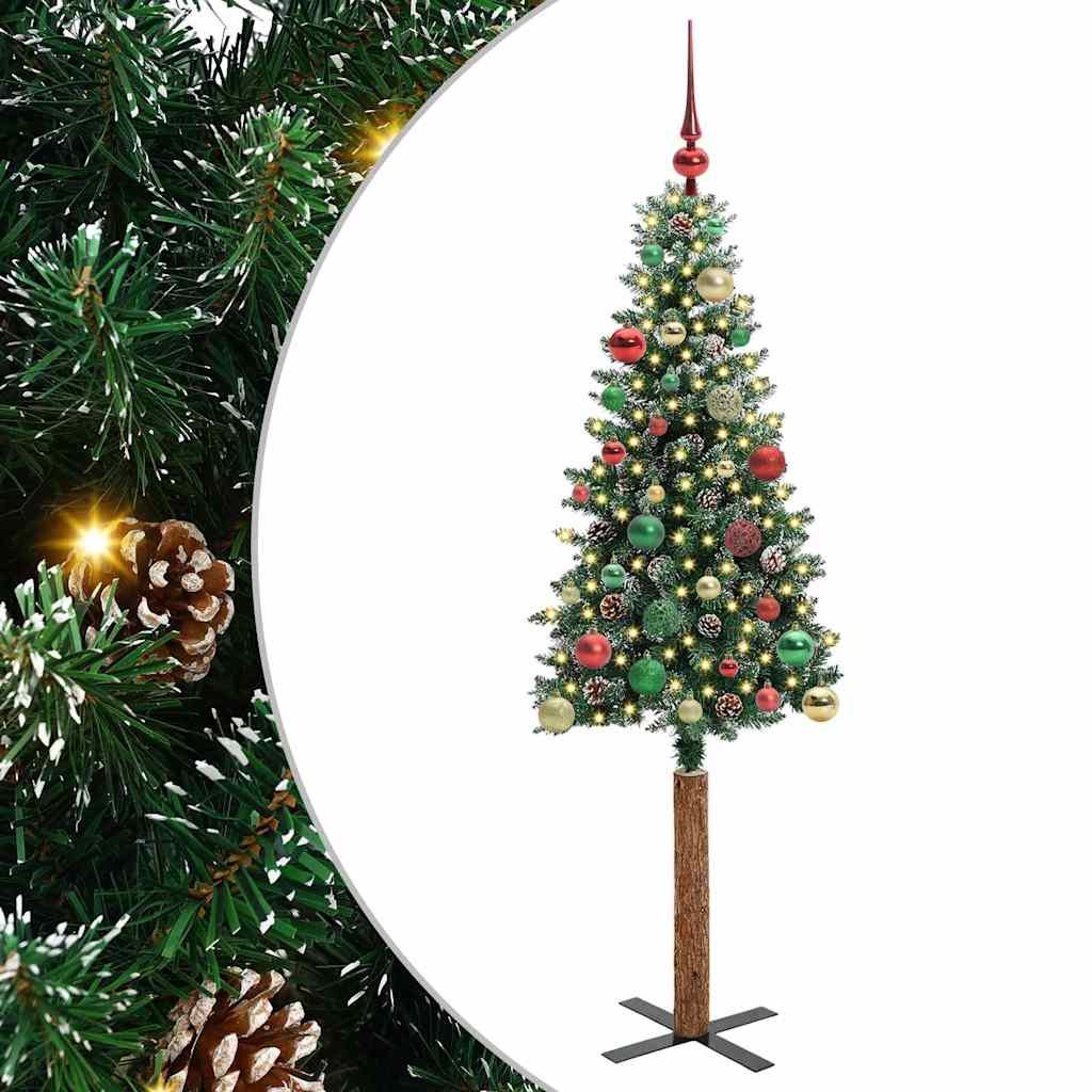 Slankt Juletræ med stativ Grøn 150 cm PVC og Massiv Fyrretræ