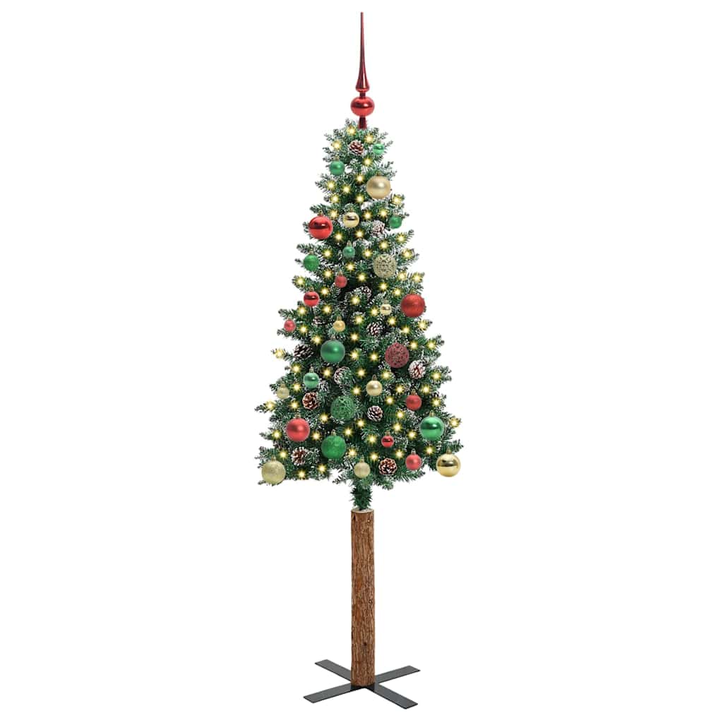 Slankt Juletræ med stativ Grøn 150 cm PVC og Massiv Fyrretræ