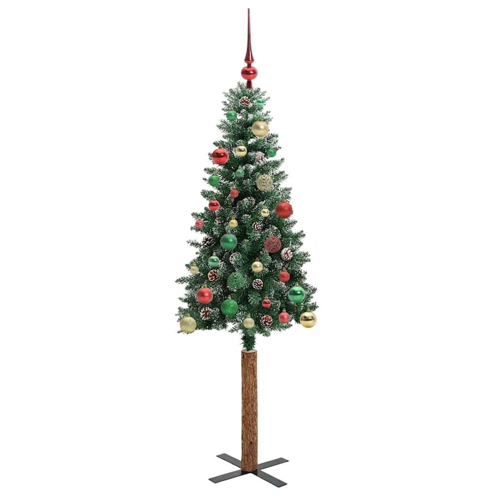 Slankt Juletræ med stativ Grøn 150 cm PVC og Massiv Fyrretræ