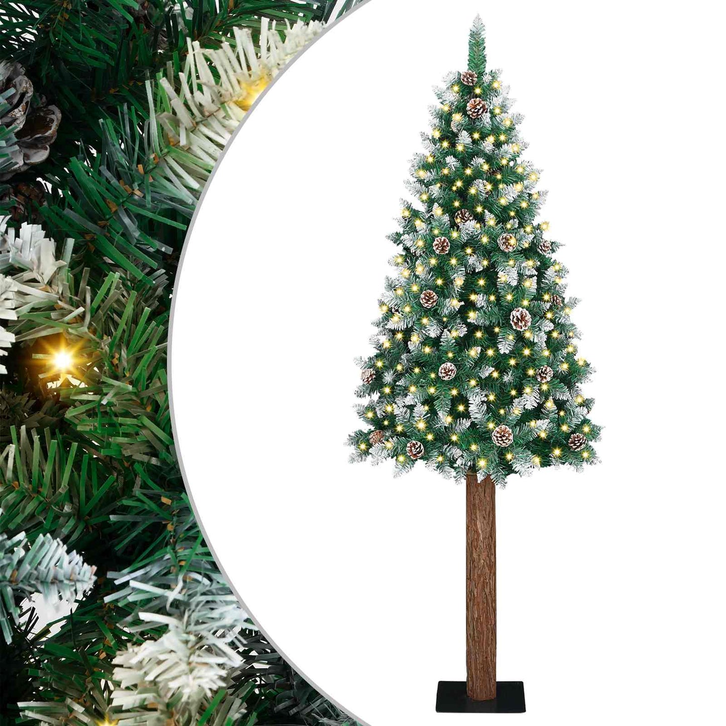 Slankt Juletræ med stativ Grøn 180 cm PVC og Massiv Fyrretræ