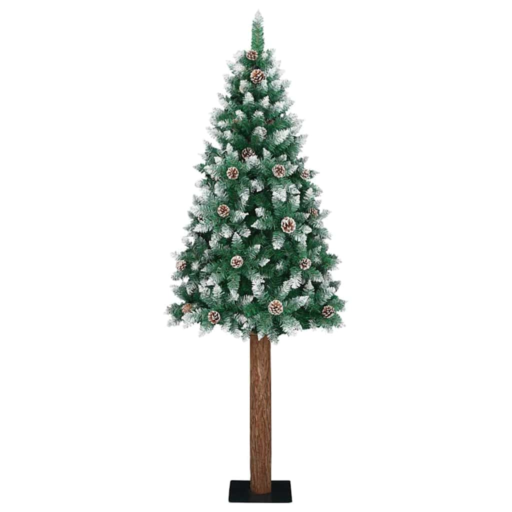 Slankt Juletræ med stativ Grøn 180 cm PVC og Massiv Fyrretræ