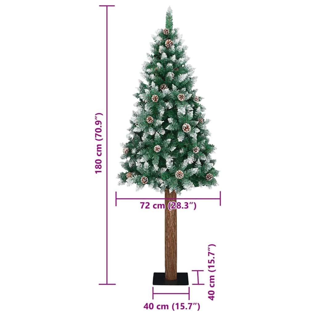 Slankt Juletræ med stativ Grøn 180 cm PVC og Massiv Fyrretræ