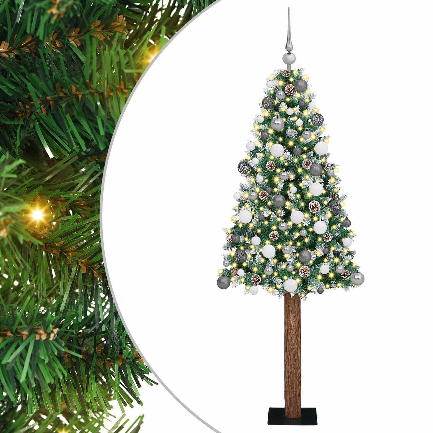 Slankt Juletræ med stativ Grøn 180 cm PVC og Massiv Fyrretræ