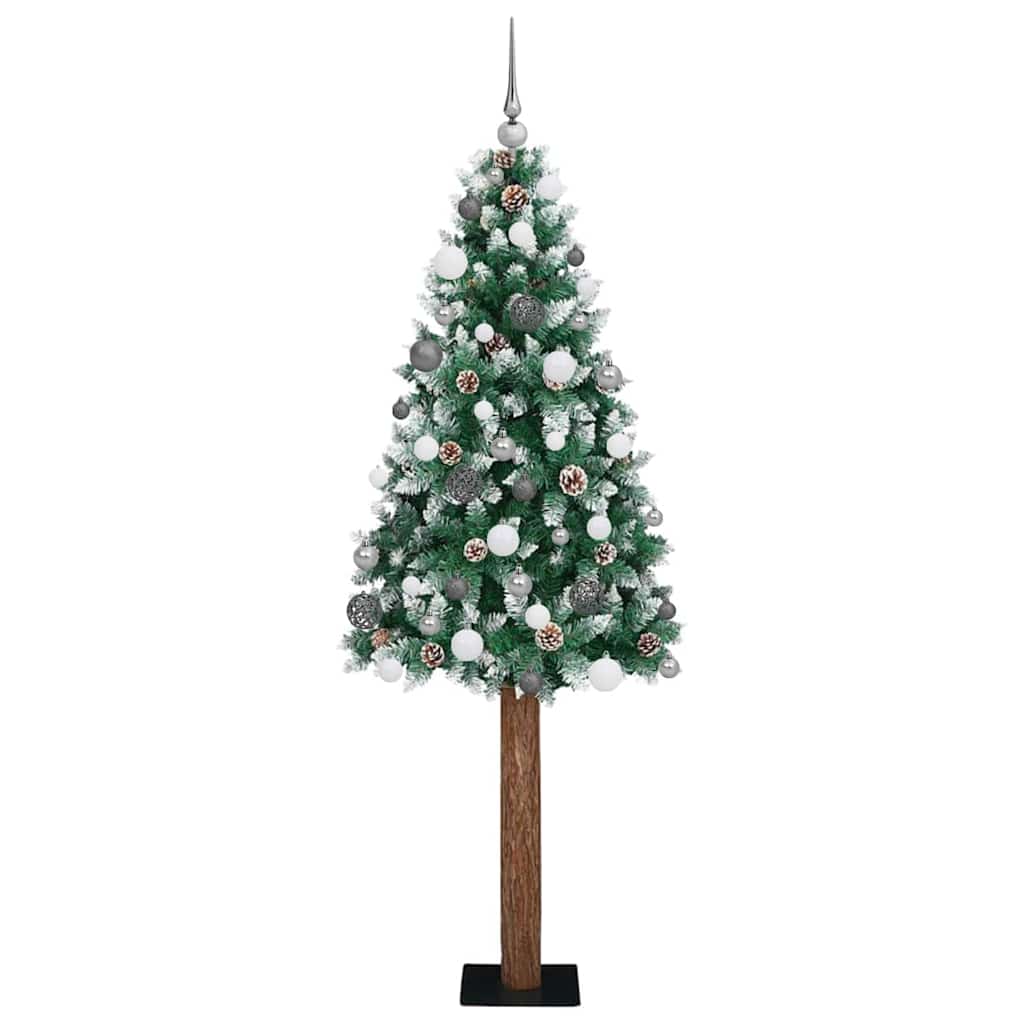 Slankt Juletræ med stativ Grøn 180 cm PVC og Massiv Fyrretræ