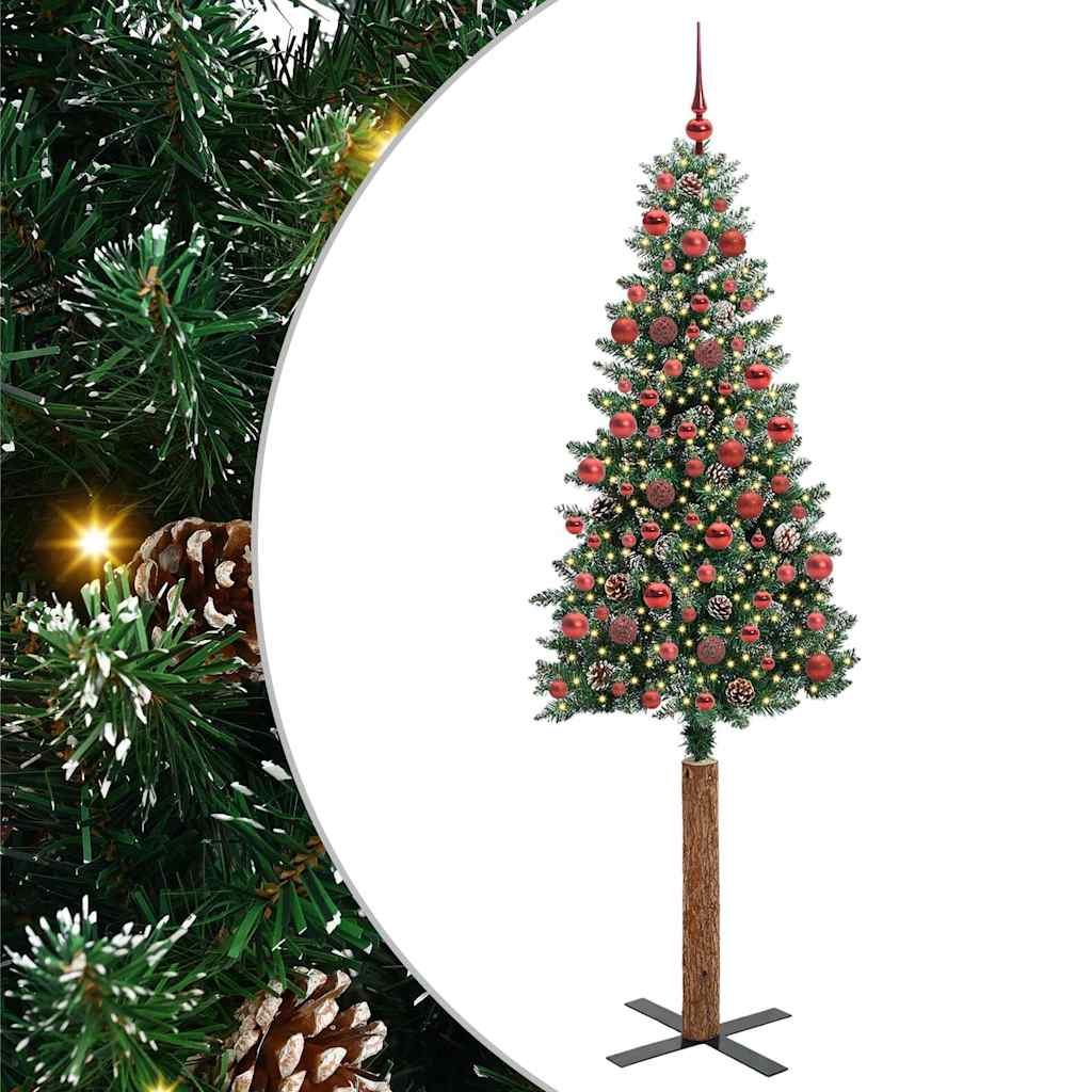 Slankt Juletræ med stativ Grøn 180 cm PVC og Massiv Fyrretræ