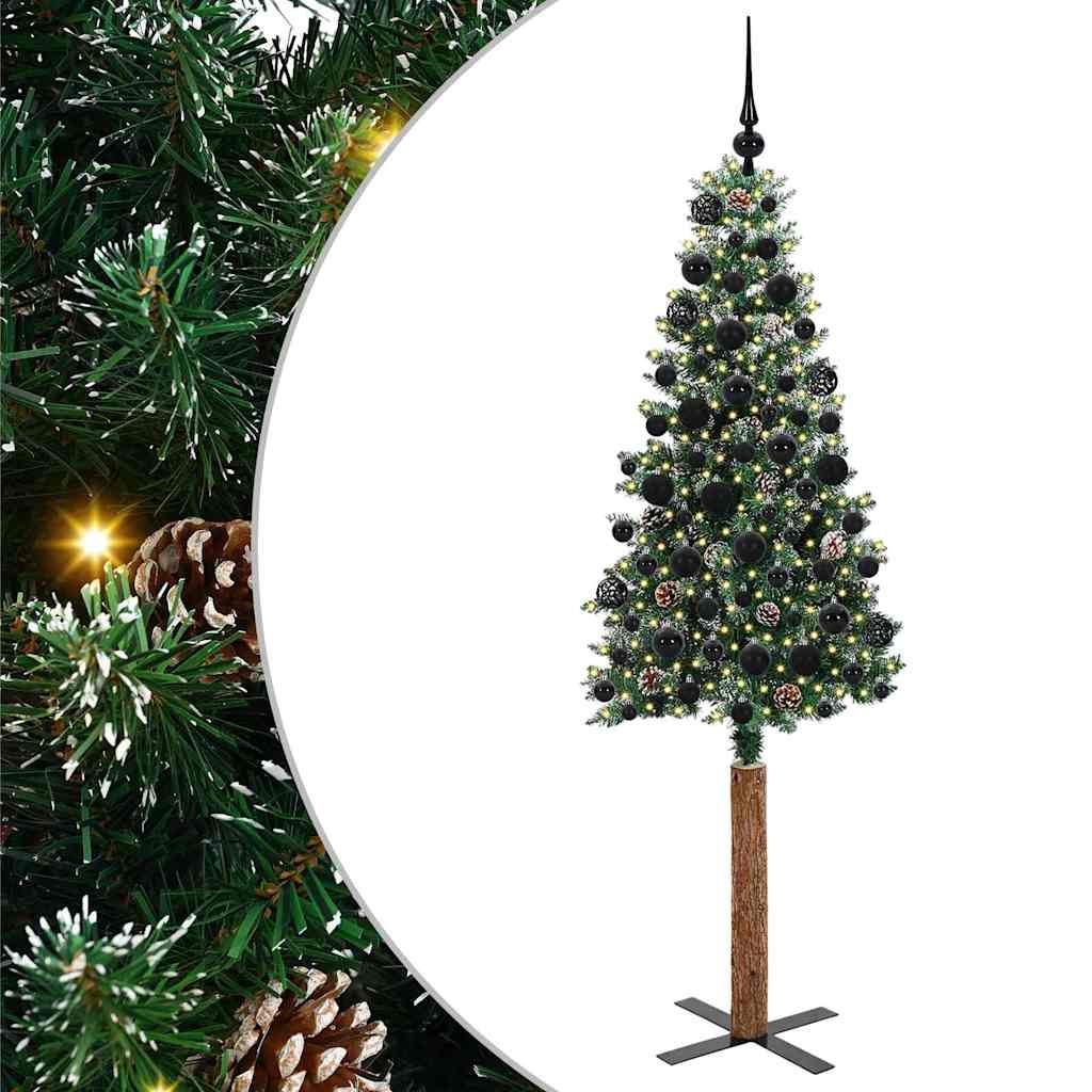 Slankt Juletræ med stativ Grøn 180 cm PVC og Massiv Fyrretræ
