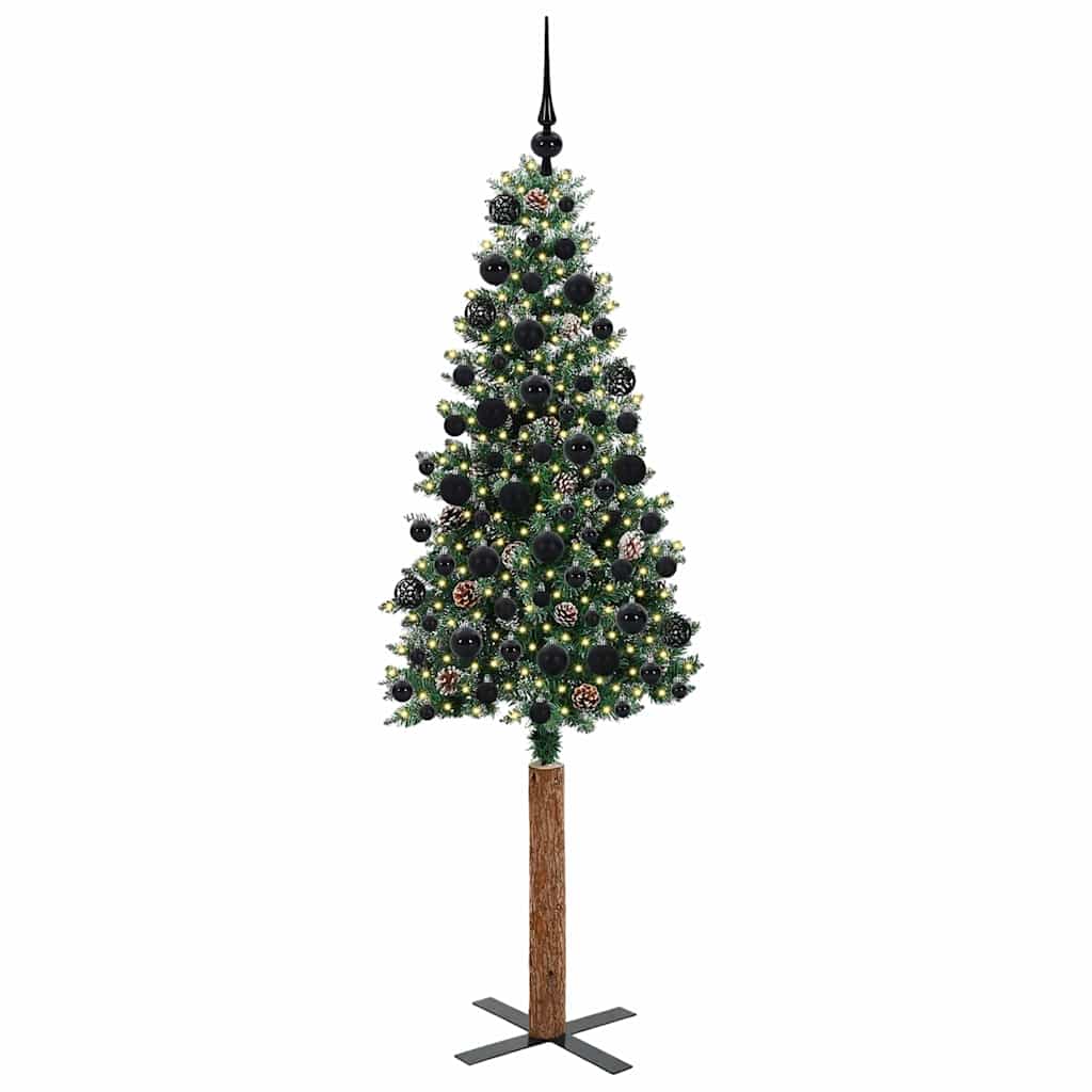 Slankt Juletræ med stativ Grøn 180 cm PVC og Massiv Fyrretræ