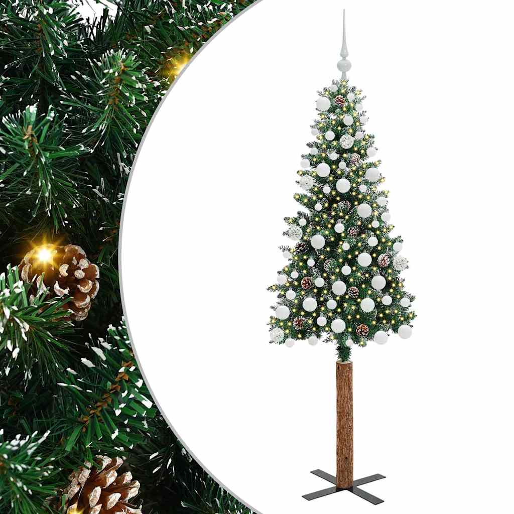 Slankt Juletræ med stativ Grøn 180 cm PVC og Massiv Fyrretræ