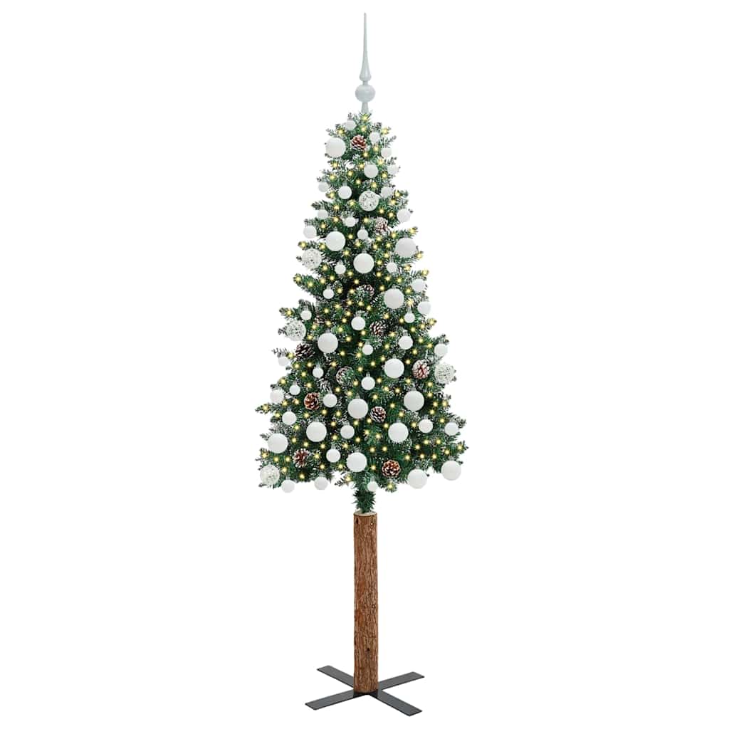 Slankt Juletræ med stativ Grøn 180 cm PVC og Massiv Fyrretræ