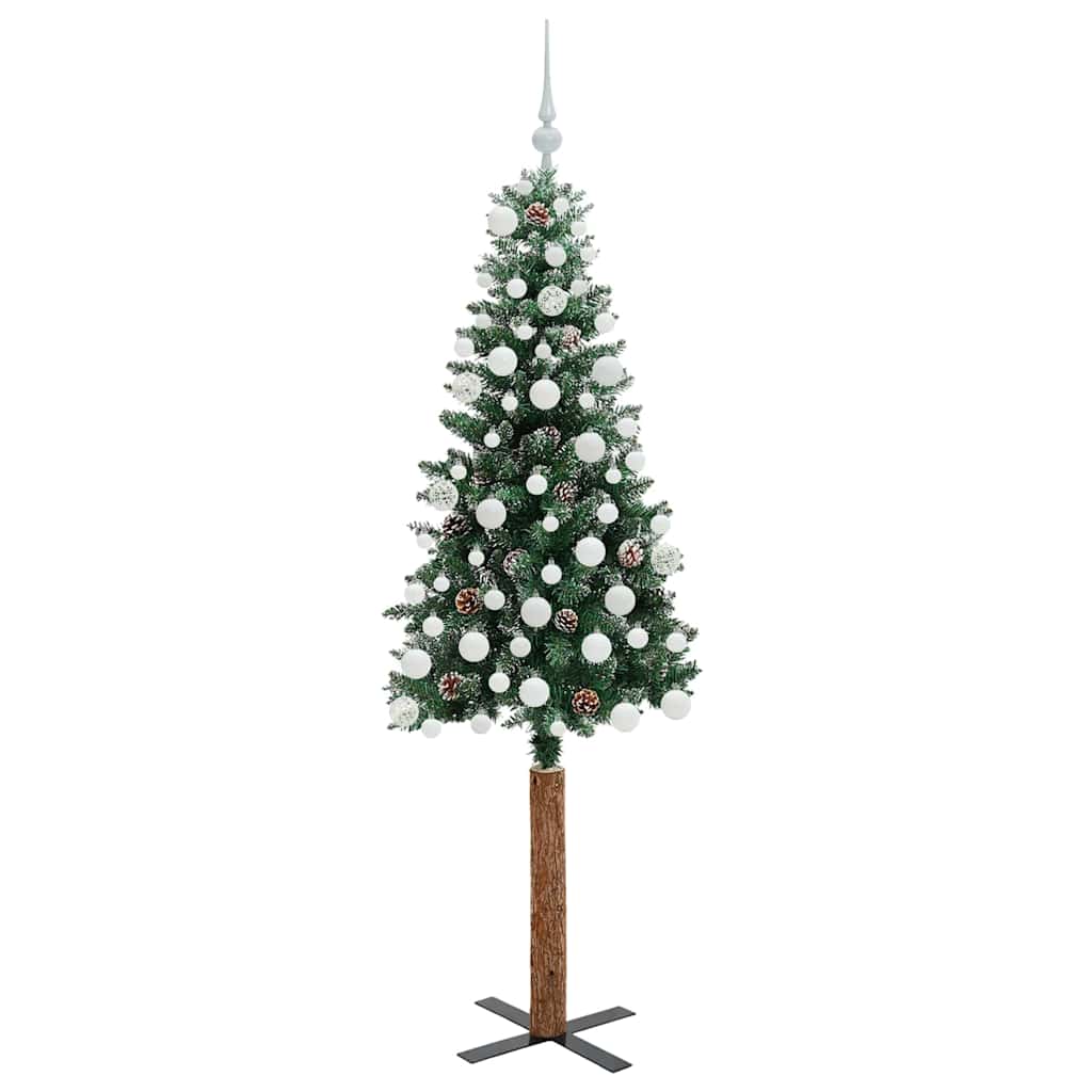 Slankt Juletræ med stativ Grøn 180 cm PVC og Massiv Fyrretræ