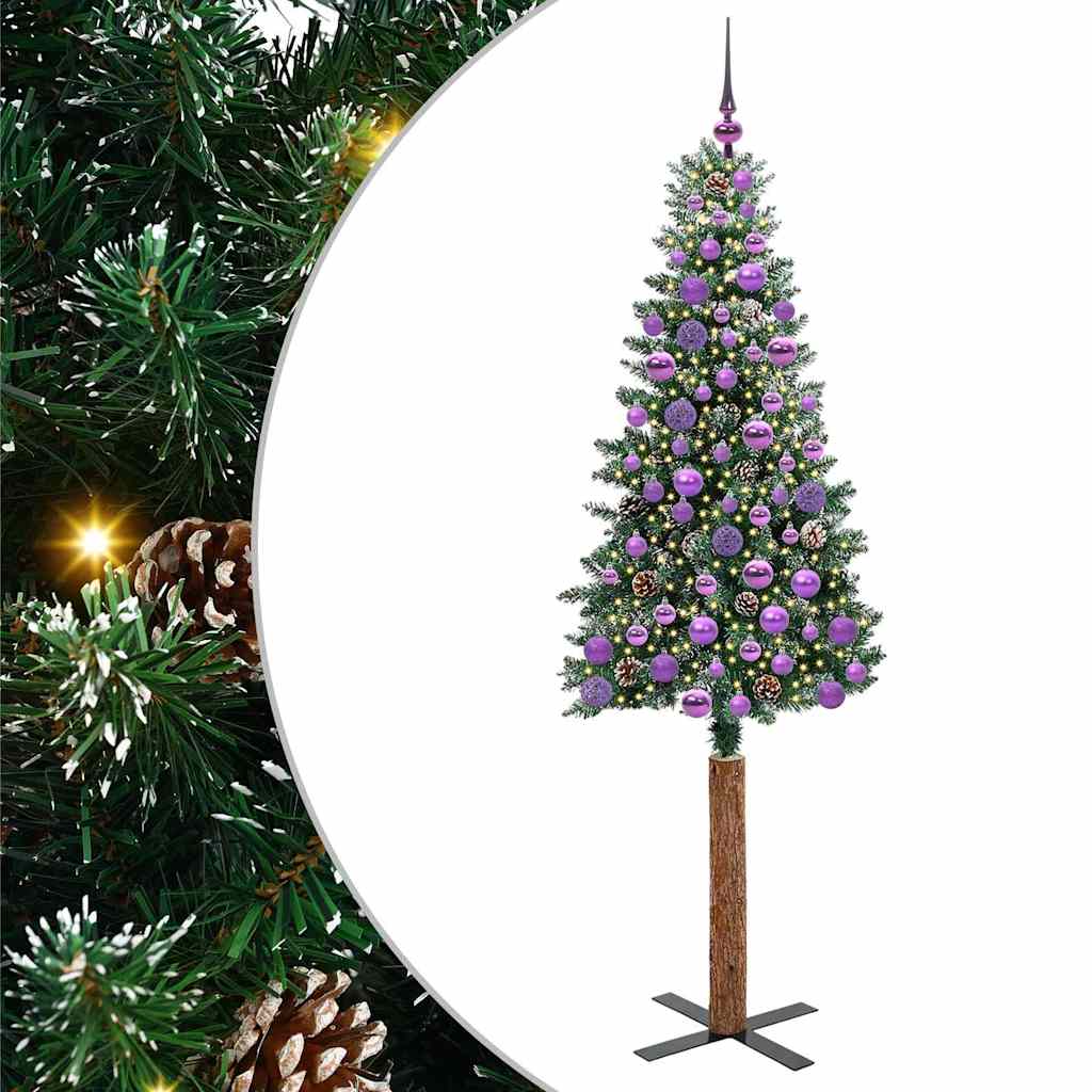 Slankt Juletræ med stativ Grøn 180 cm PVC og Massiv Fyrretræ