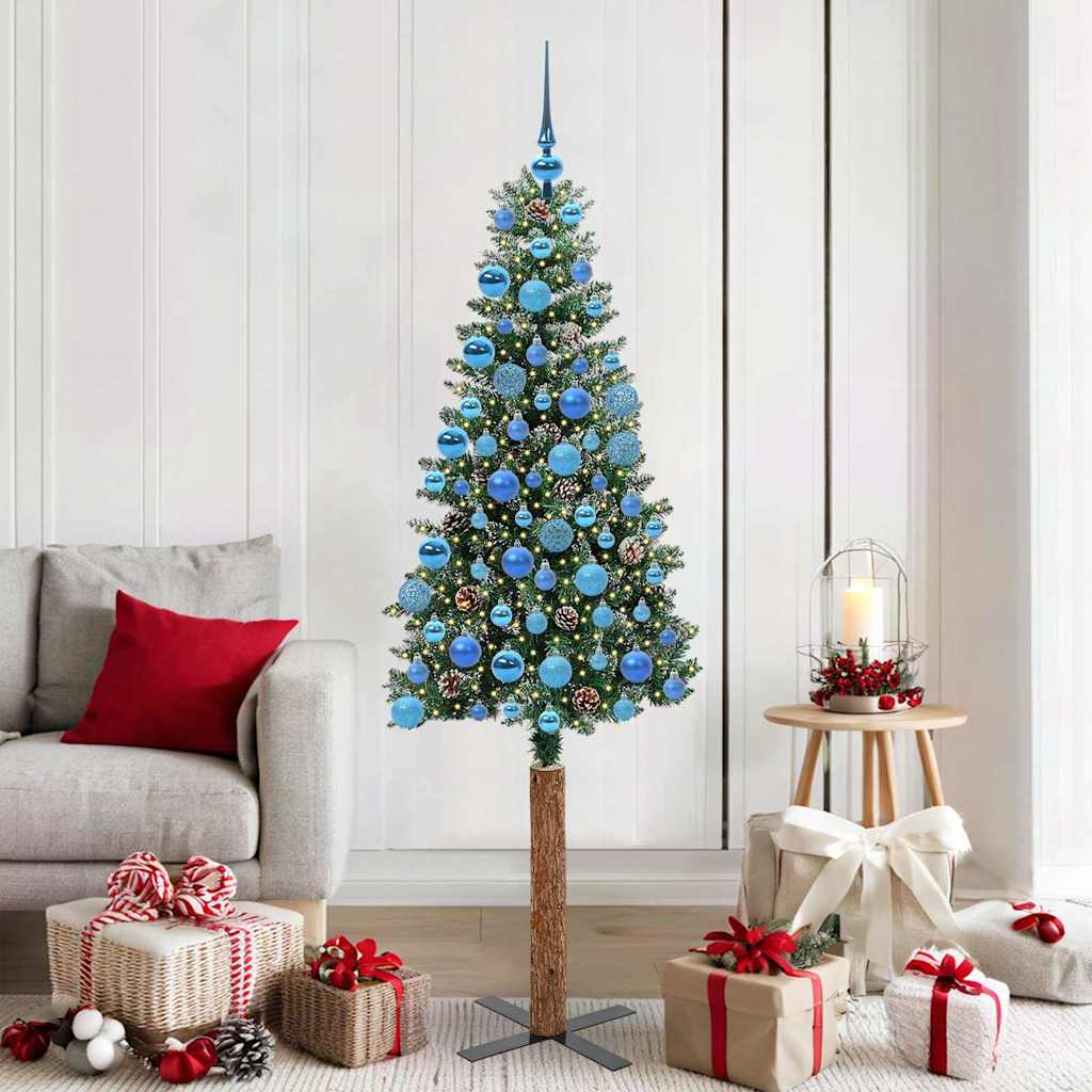 Slankt Juletræ med stativ Grøn 180 cm PVC og Massiv Fyrretræ