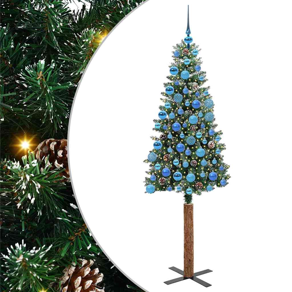 Slankt Juletræ med stativ Grøn 180 cm PVC og Massiv Fyrretræ