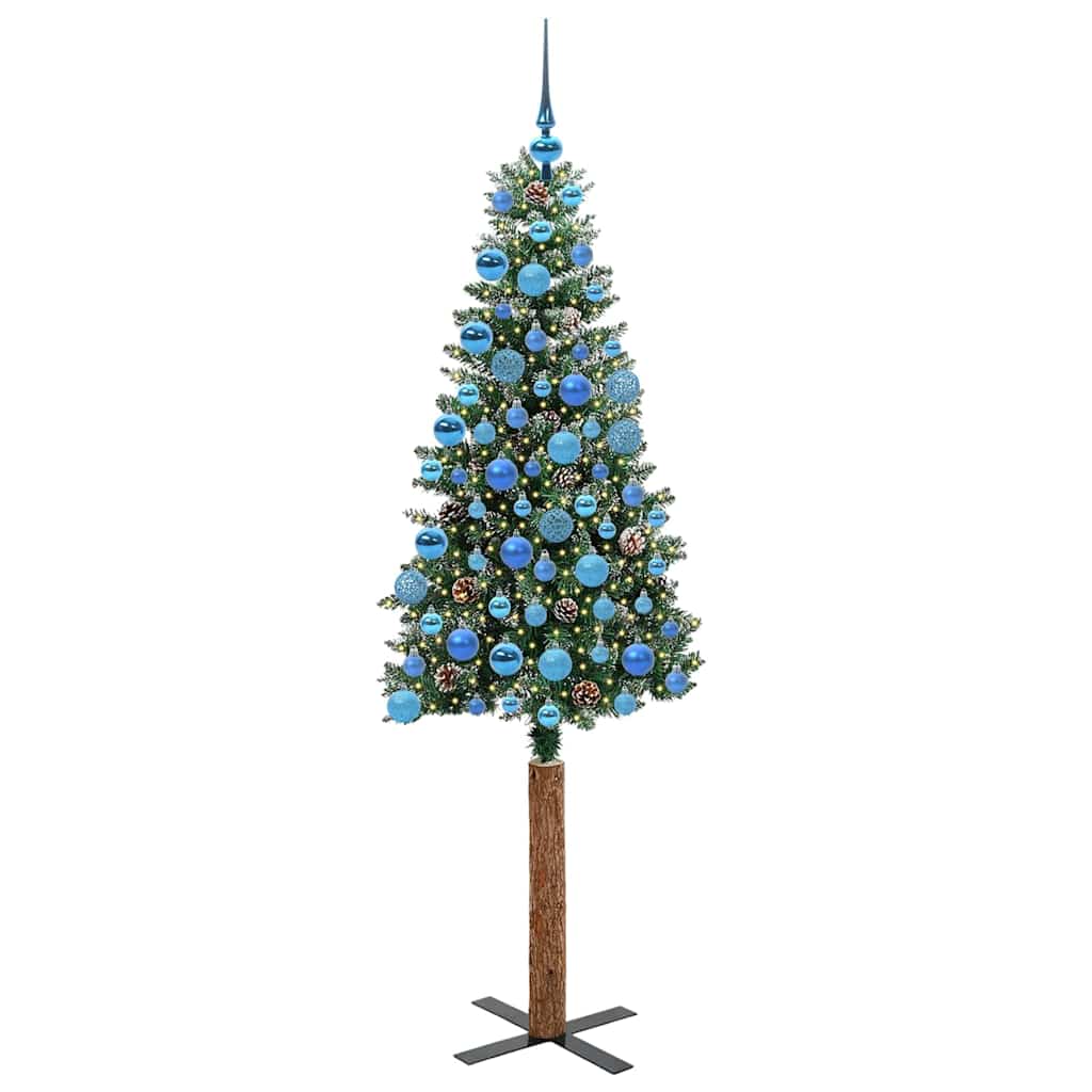 Slankt Juletræ med stativ Grøn 180 cm PVC og Massiv Fyrretræ