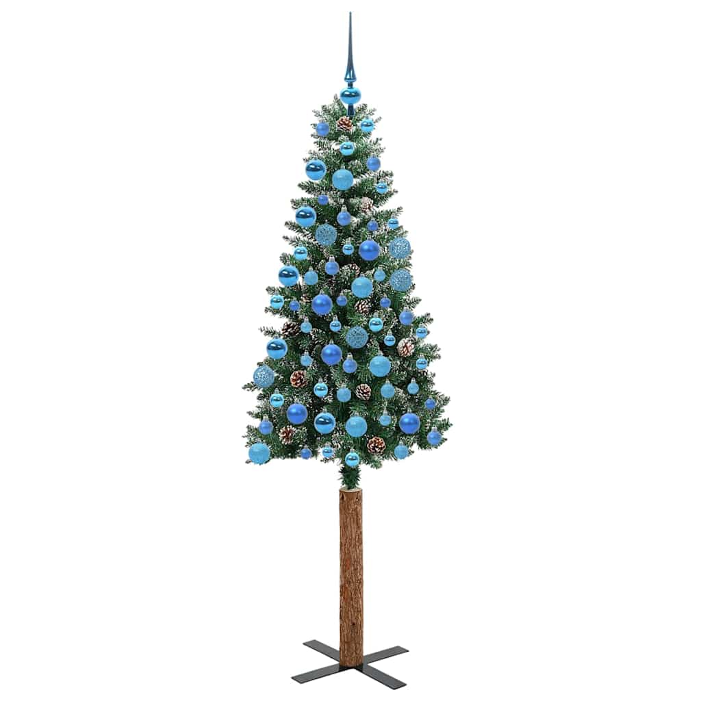 Slankt Juletræ med stativ Grøn 180 cm PVC og Massiv Fyrretræ