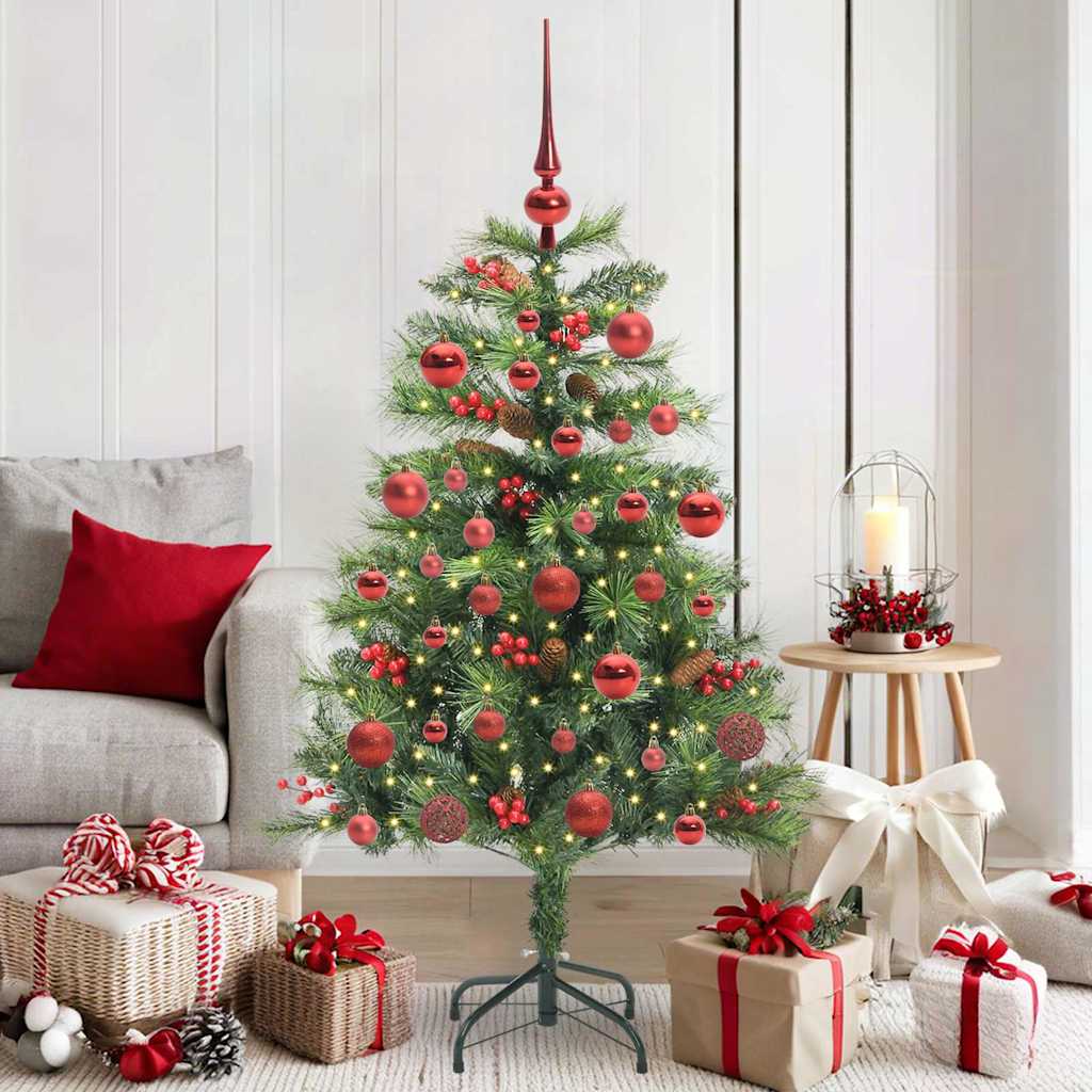 Kunstigt juletræ med LED -strimmellys Grøn 150 cm PVC og metal
