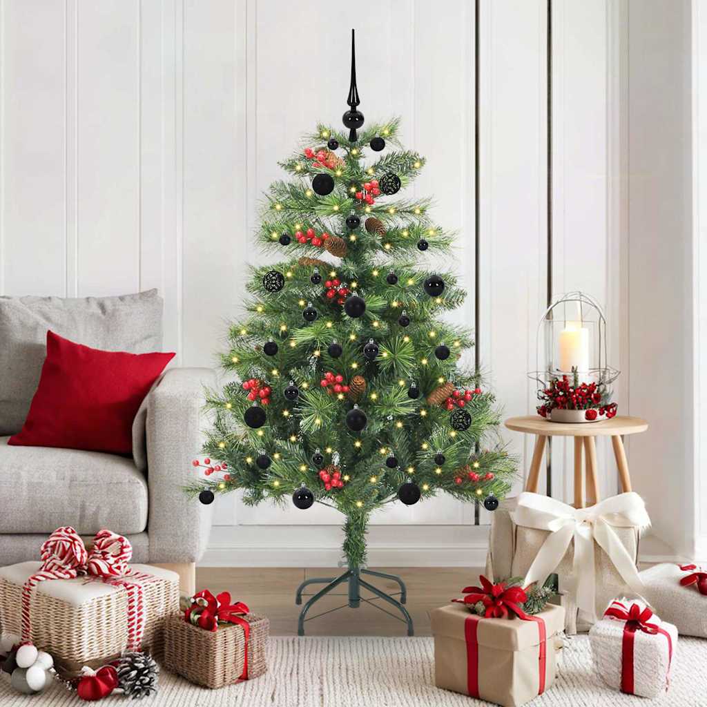 Kunstigt juletræ med LED -strimmellys Grøn 150 cm PVC og metal