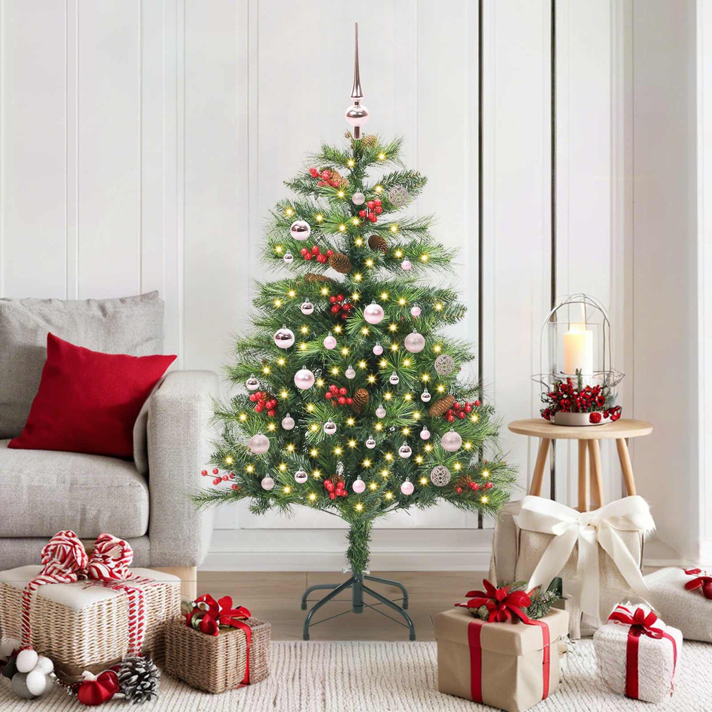Kunstigt juletræ med LED -strimmellys Grøn 150 cm PVC og metal