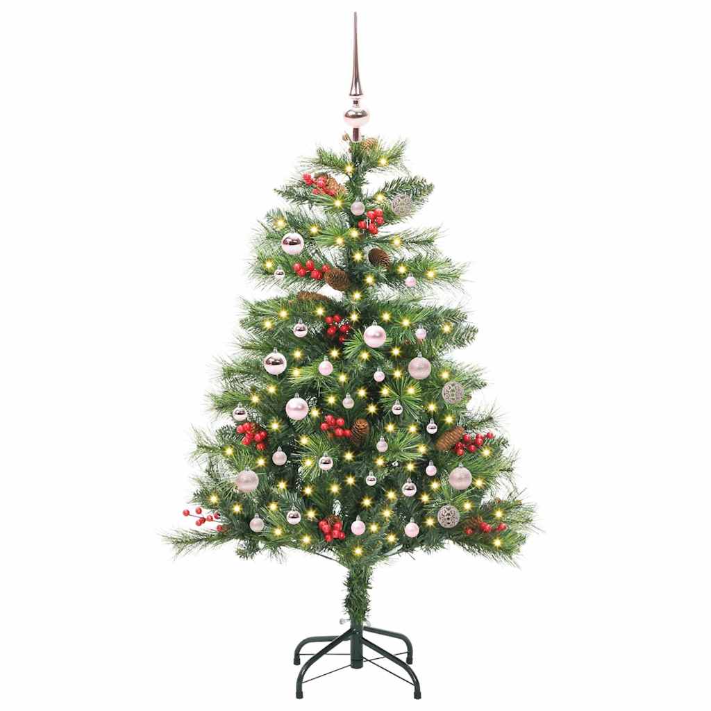 Kunstigt juletræ med LED -strimmellys Grøn 150 cm PVC og metal