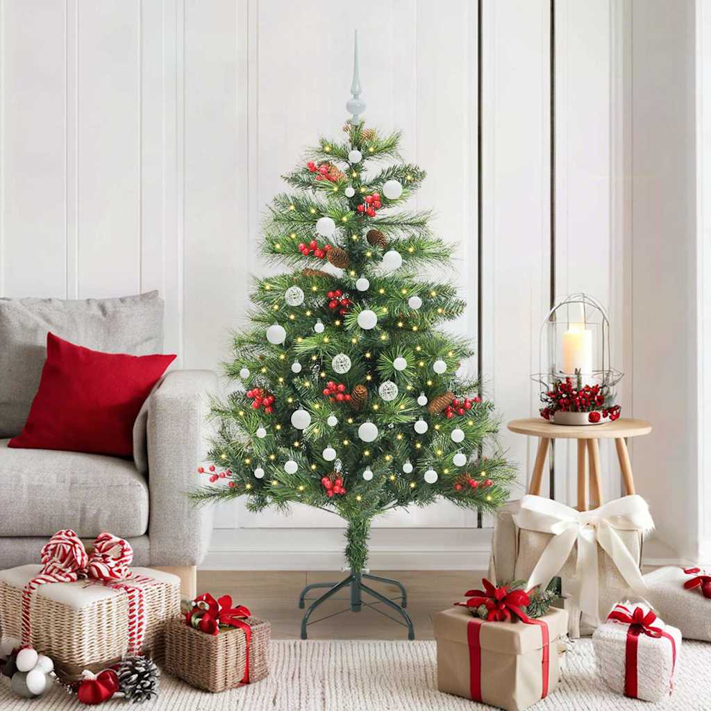 Kunstigt juletræ med LED -strimmellys Grøn 150 cm PVC og metal