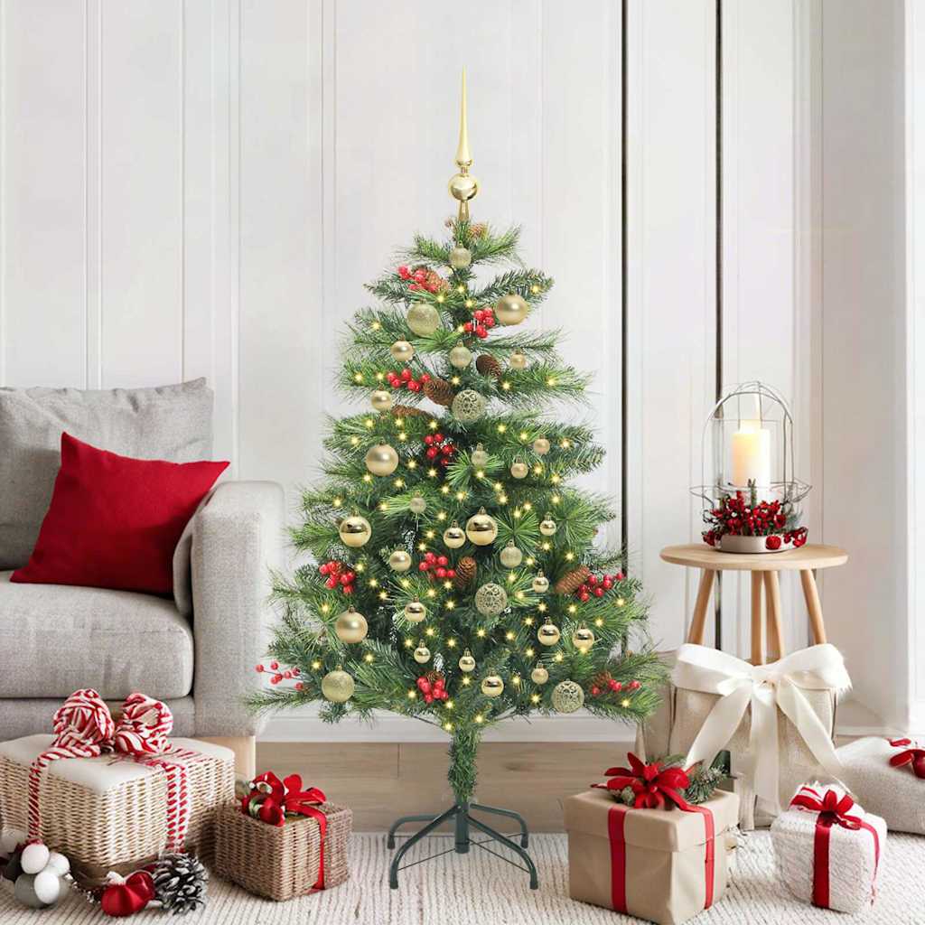Kunstigt juletræ med LED -strimmellys Grøn 150 cm PVC og metal
