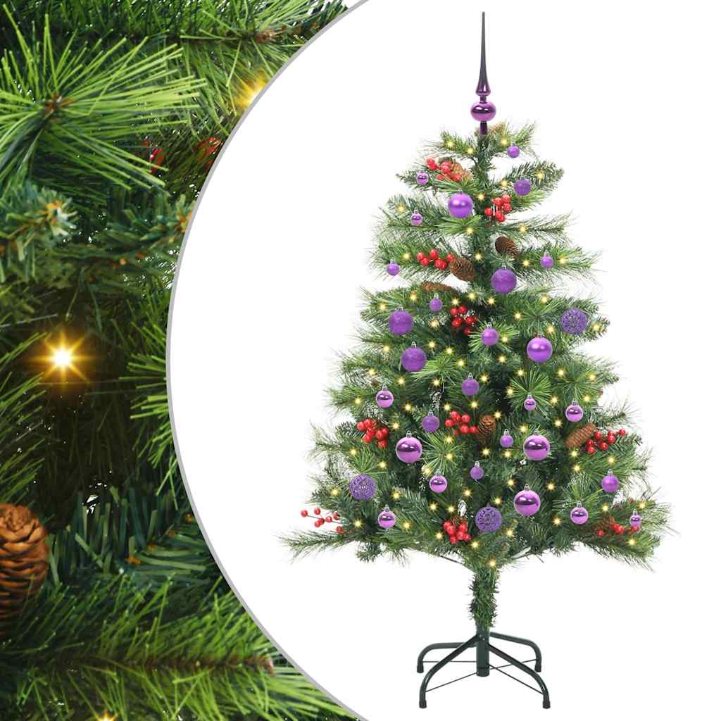 Kunstigt juletræ med LED -strimmellys Grøn 150 cm PVC og metal