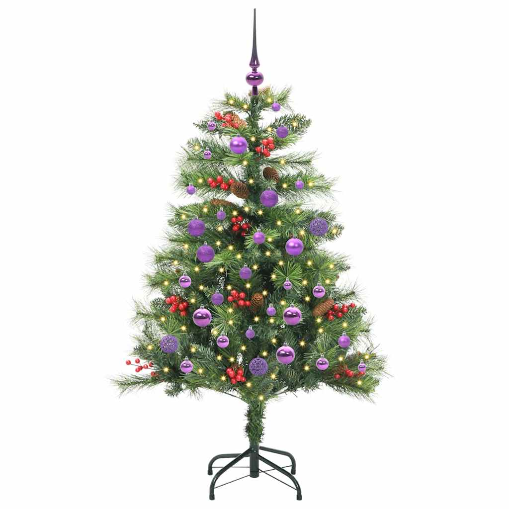 Kunstigt juletræ med LED -strimmellys Grøn 150 cm PVC og metal
