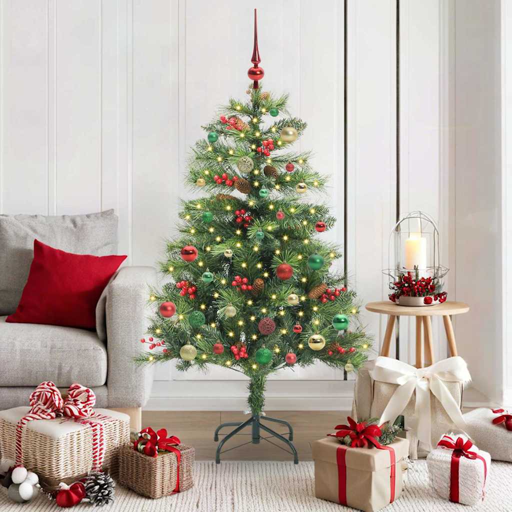 Kunstigt juletræ med LED -strimmellys Grøn 150 cm PVC og metal