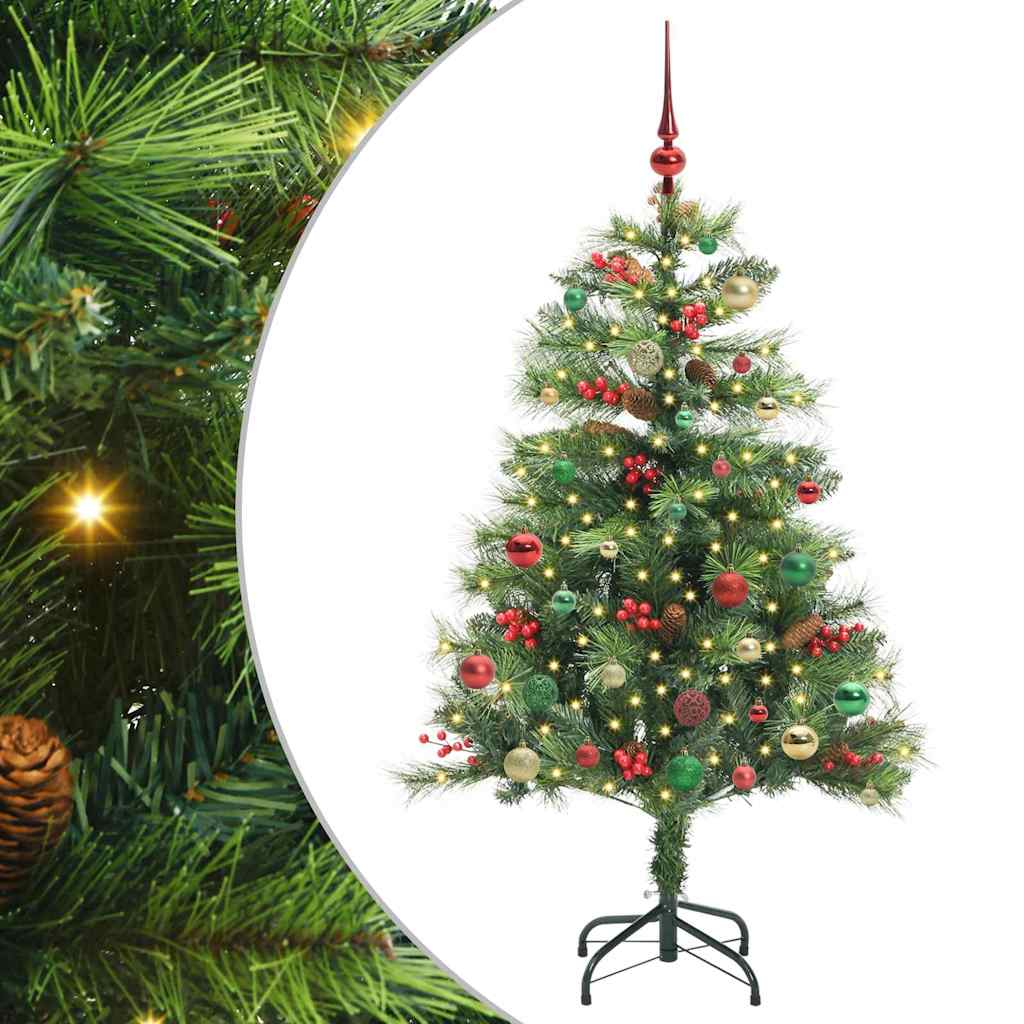 Kunstigt juletræ med LED -strimmellys Grøn 150 cm PVC og metal