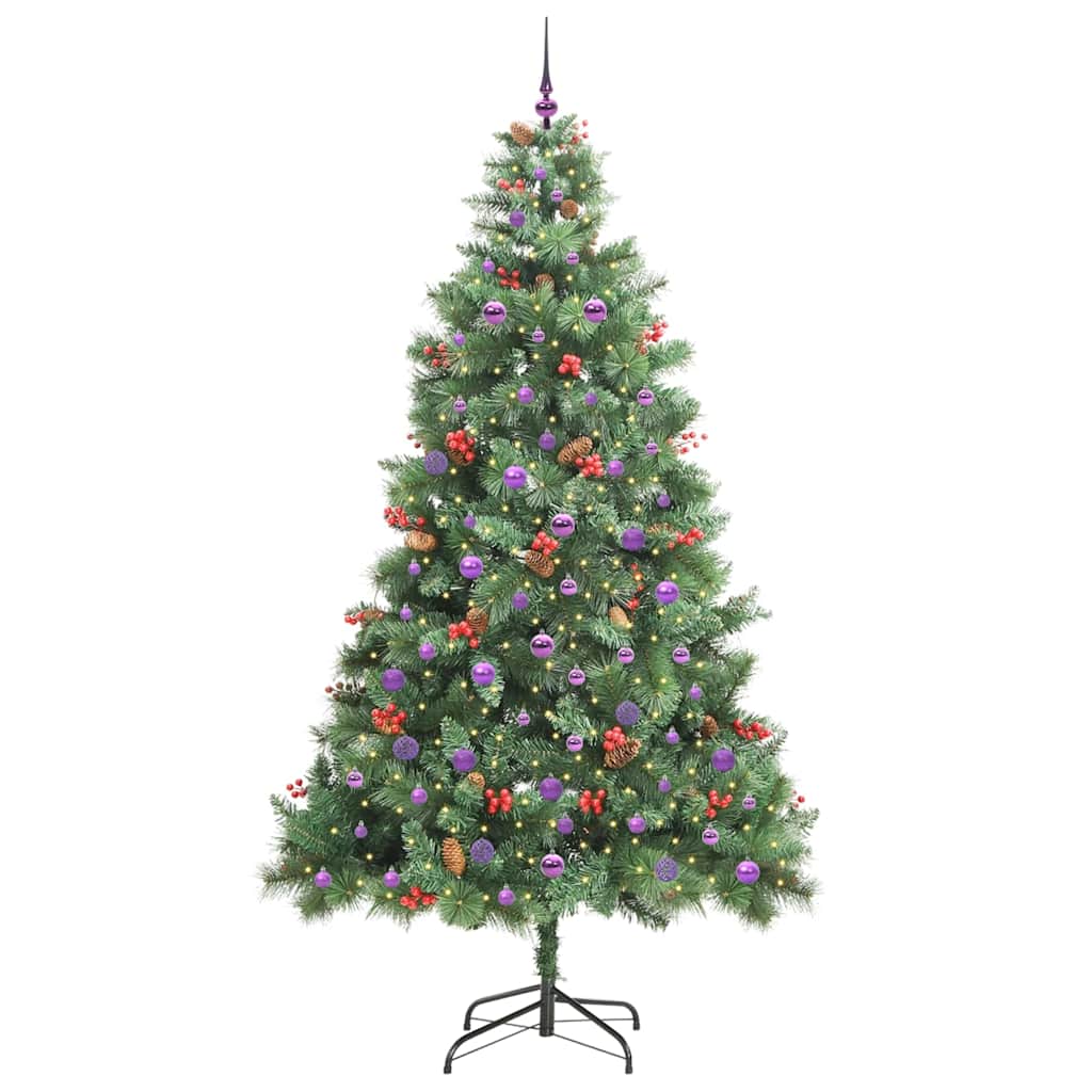 Kunstigt juletræ med LED -strimmellys Grøn 240 cm PVC og metal