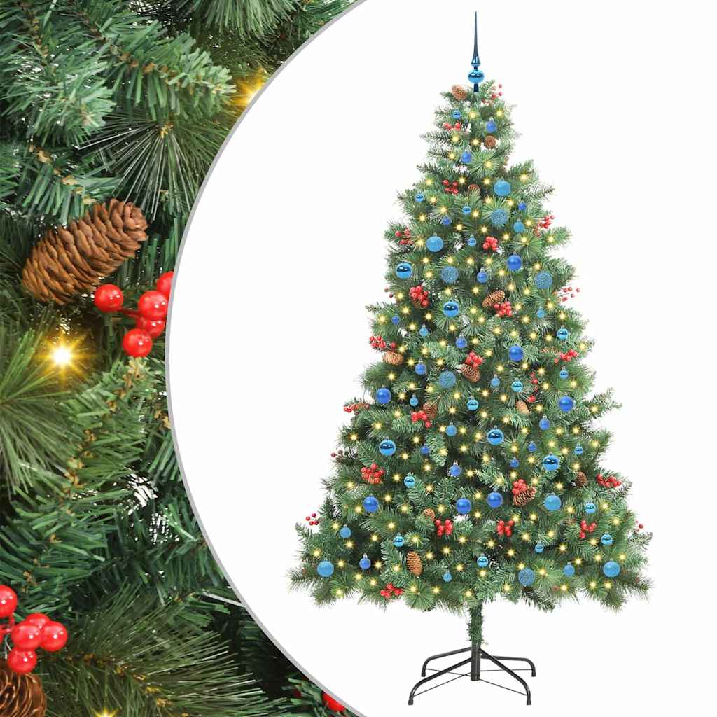 Kunstigt juletræ med LED -strimmellys Grøn 240 cm PVC og metal