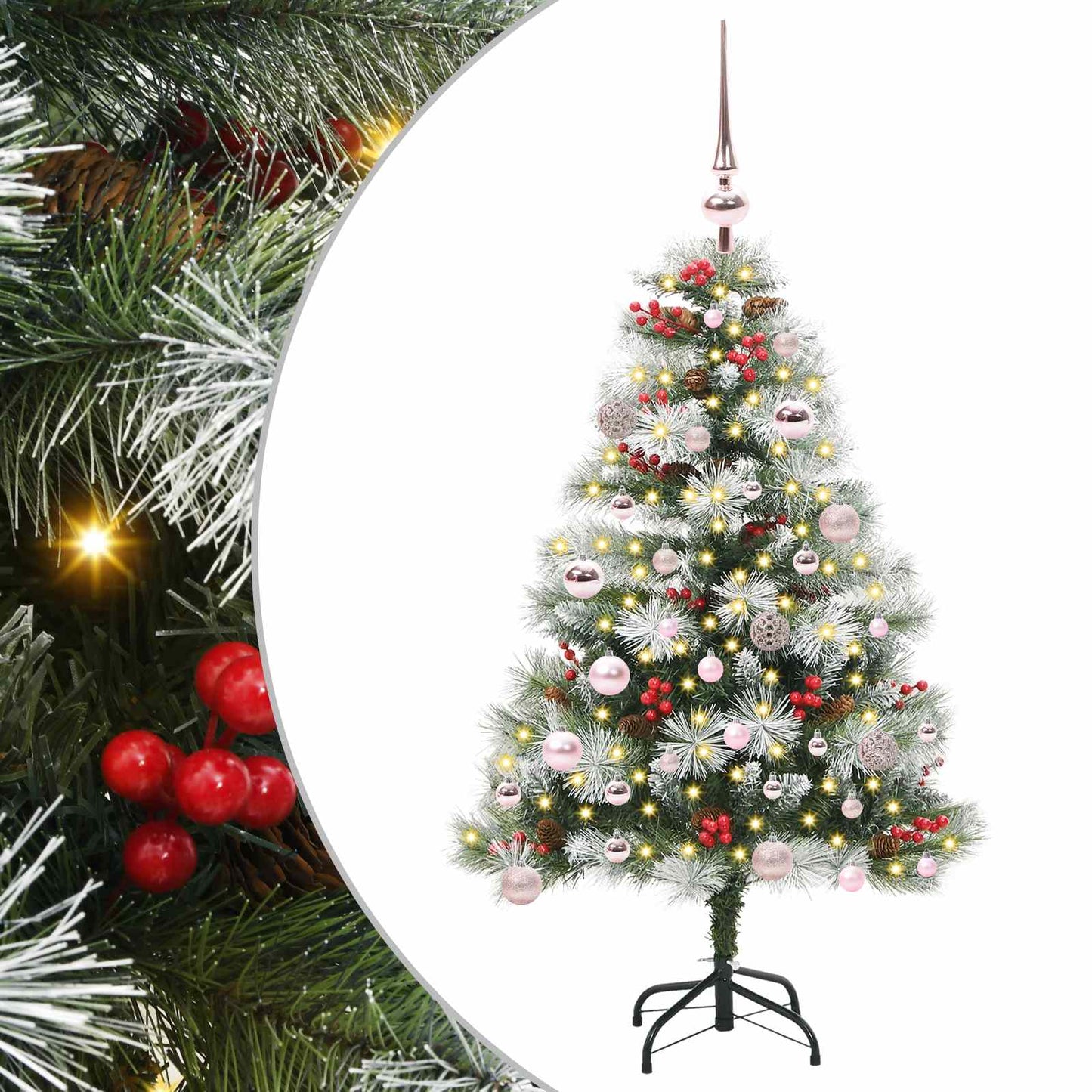 Kunstigt juletræ Grøn og hvid 150 cm PVC og metal og plast