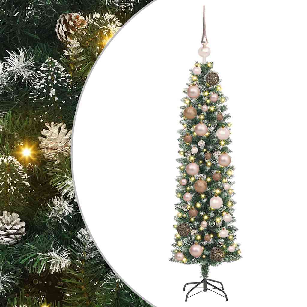 Kunstigt slankt juletræ med 150 LED'er Grøn og Hvid 120 cm