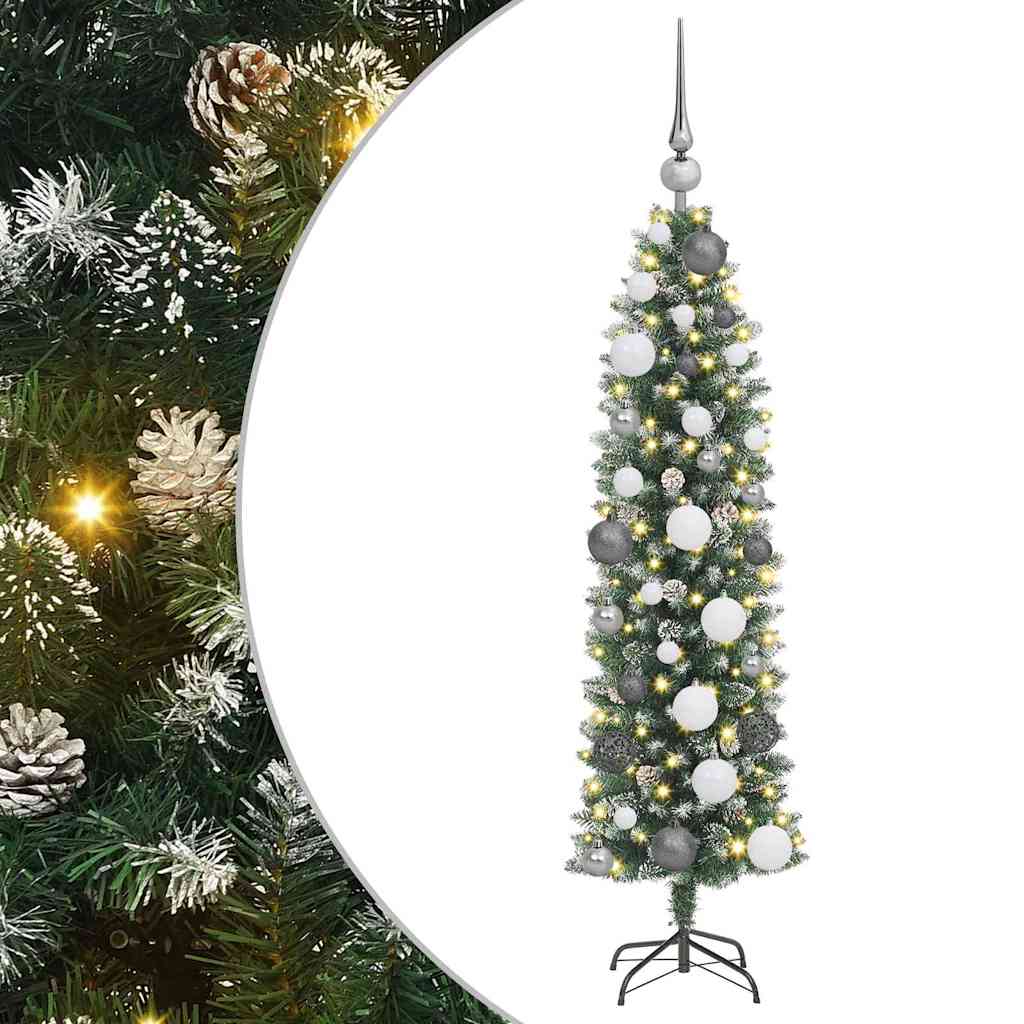 Kunstigt slankt juletræ med 150 LED'er Grøn og Hvid 120 cm
