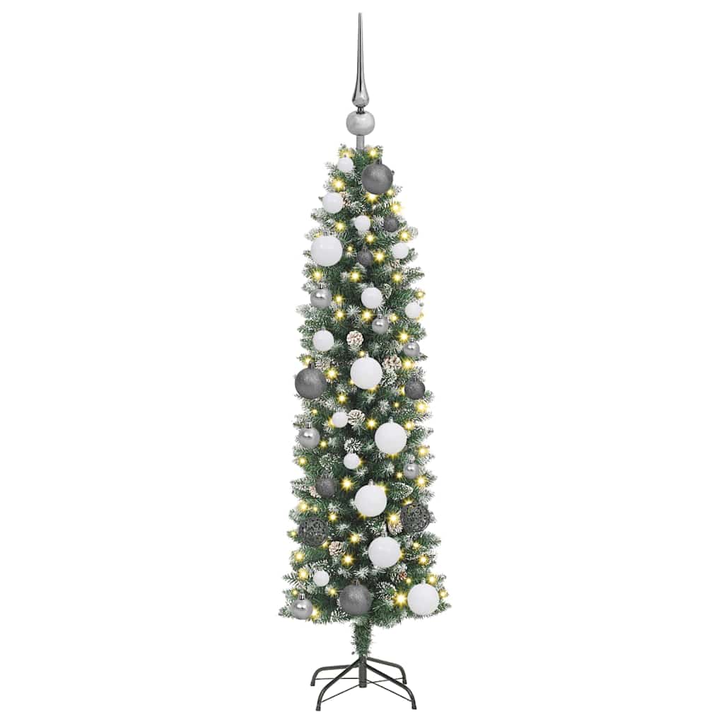 Kunstigt slankt juletræ med 150 LED'er Grøn og Hvid 120 cm