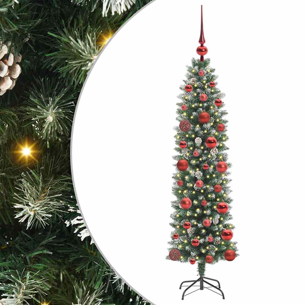 Kunstigt slankt juletræ med 150 LED'er Grøn og Hvid 120 cm