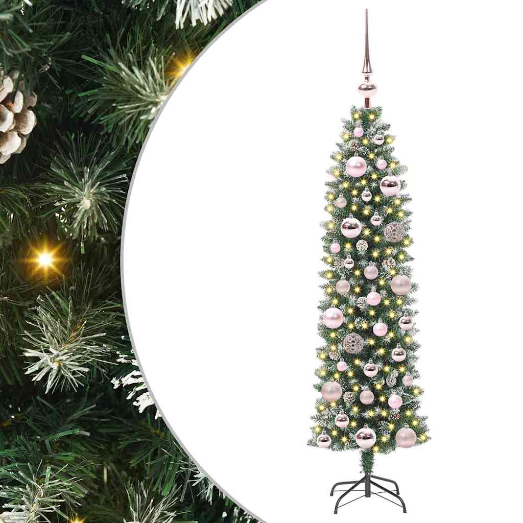 Kunstigt slankt juletræ med 150 LED'er Grøn og Hvid 120 cm