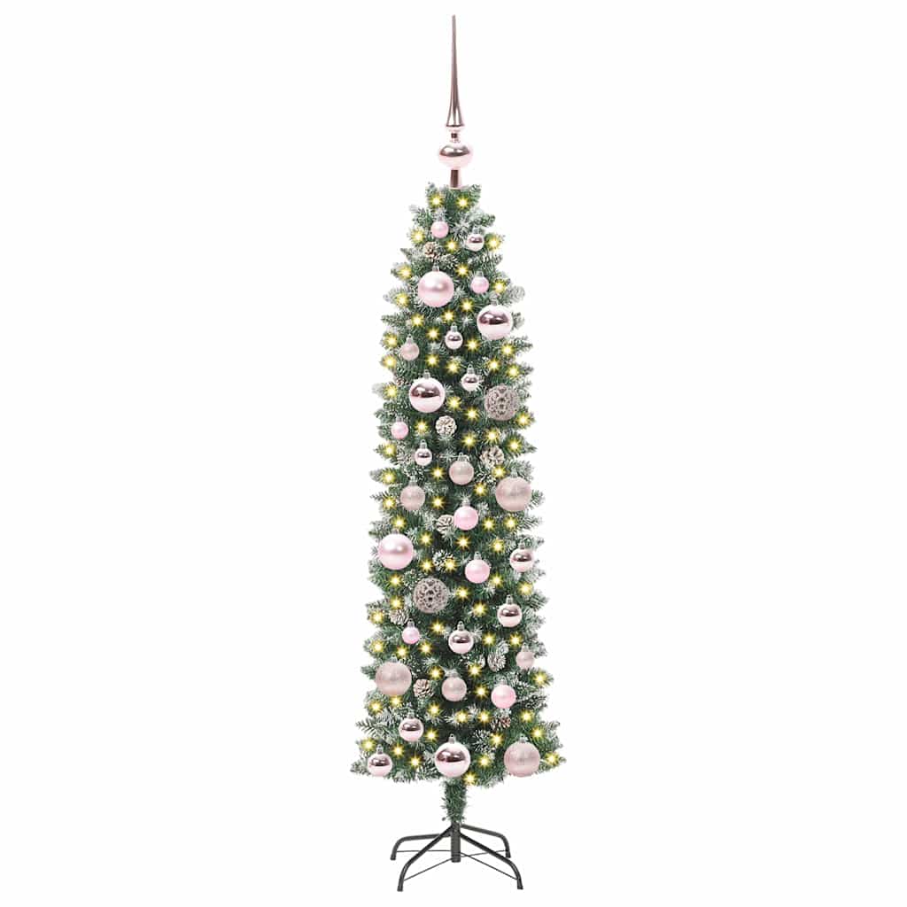 Kunstigt slankt juletræ med 150 LED'er Grøn og Hvid 120 cm