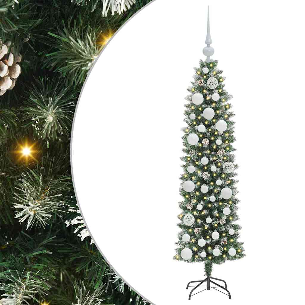 Kunstigt slankt juletræ med 150 LED'er Grøn og Hvid 120 cm