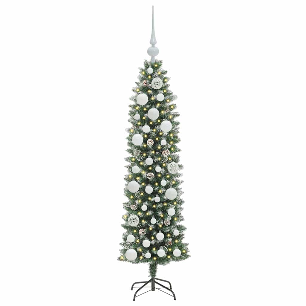 Kunstigt slankt juletræ med 150 LED'er Grøn og Hvid 120 cm