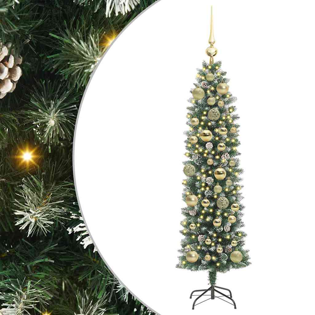 Kunstigt slankt juletræ med 150 LED'er Grøn og Hvid 120 cm