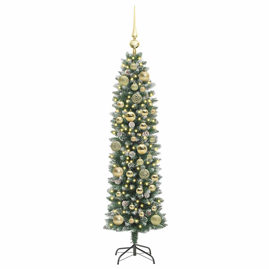 Kunstigt slankt juletræ med 150 LED'er Grøn og Hvid 120 cm