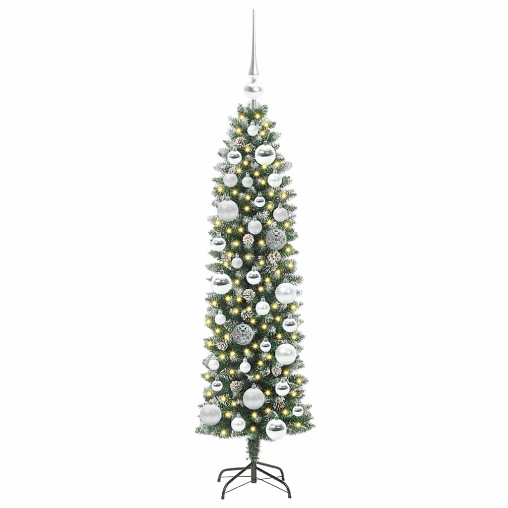 Kunstigt slankt juletræ med 150 LED'er Grøn og Hvid 120 cm