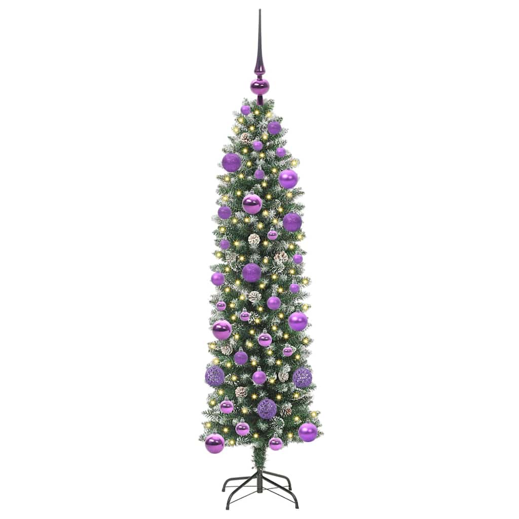 Kunstigt slankt juletræ med 150 LED'er Grøn og Hvid 120 cm