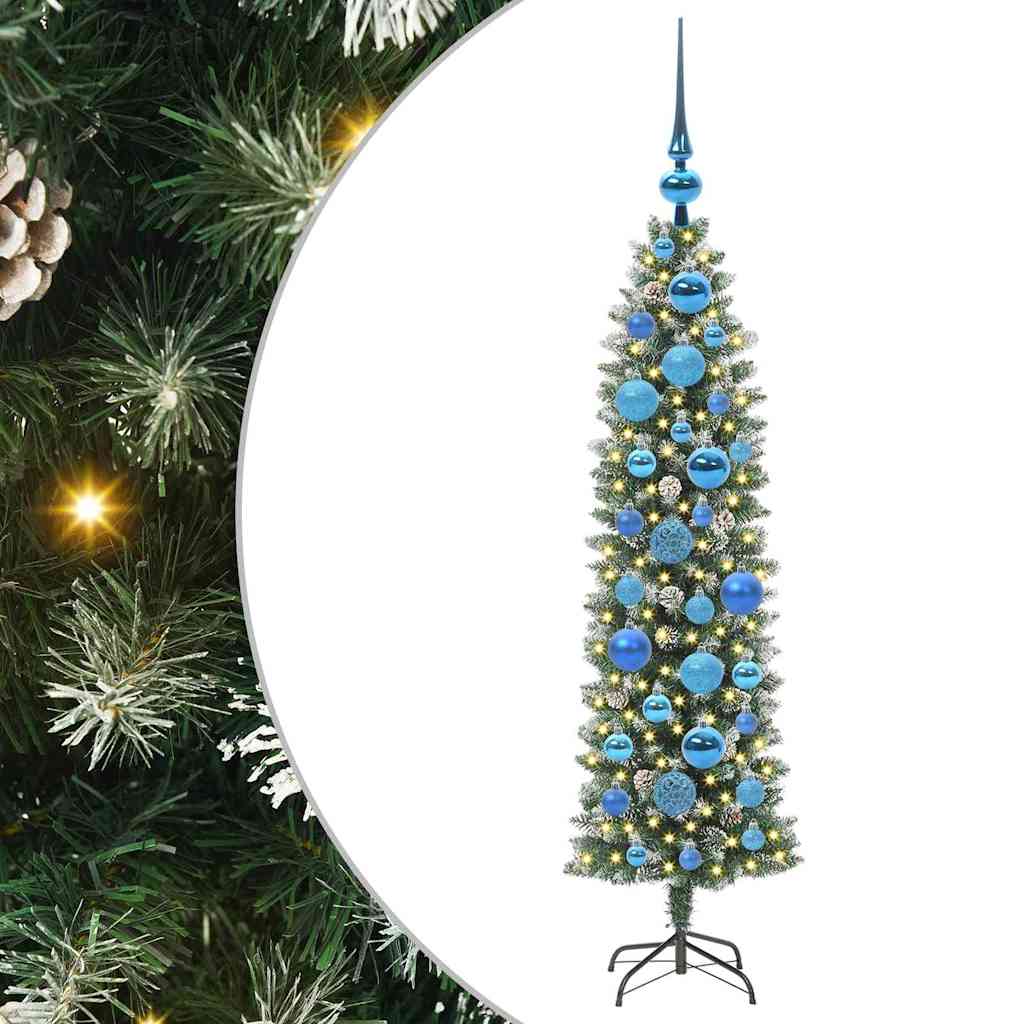 Kunstigt slankt juletræ med 150 LED'er Grøn og Hvid 120 cm
