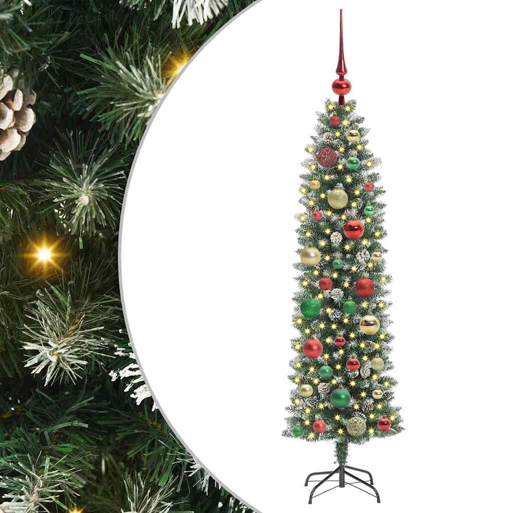 Kunstigt slankt juletræ med 150 LED'er Grøn og Hvid 120 cm