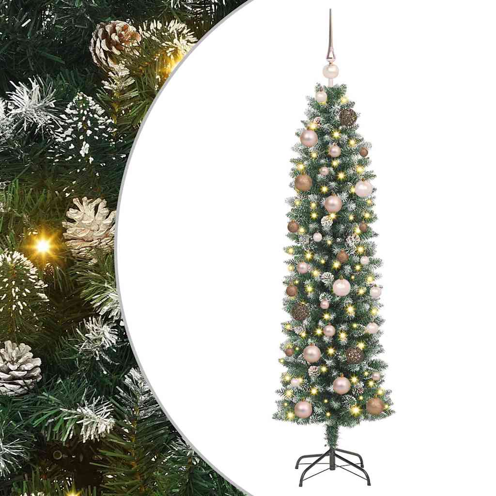 Kunstigt slankt juletræ med 150 LED'er Grøn og Hvid 150 cm