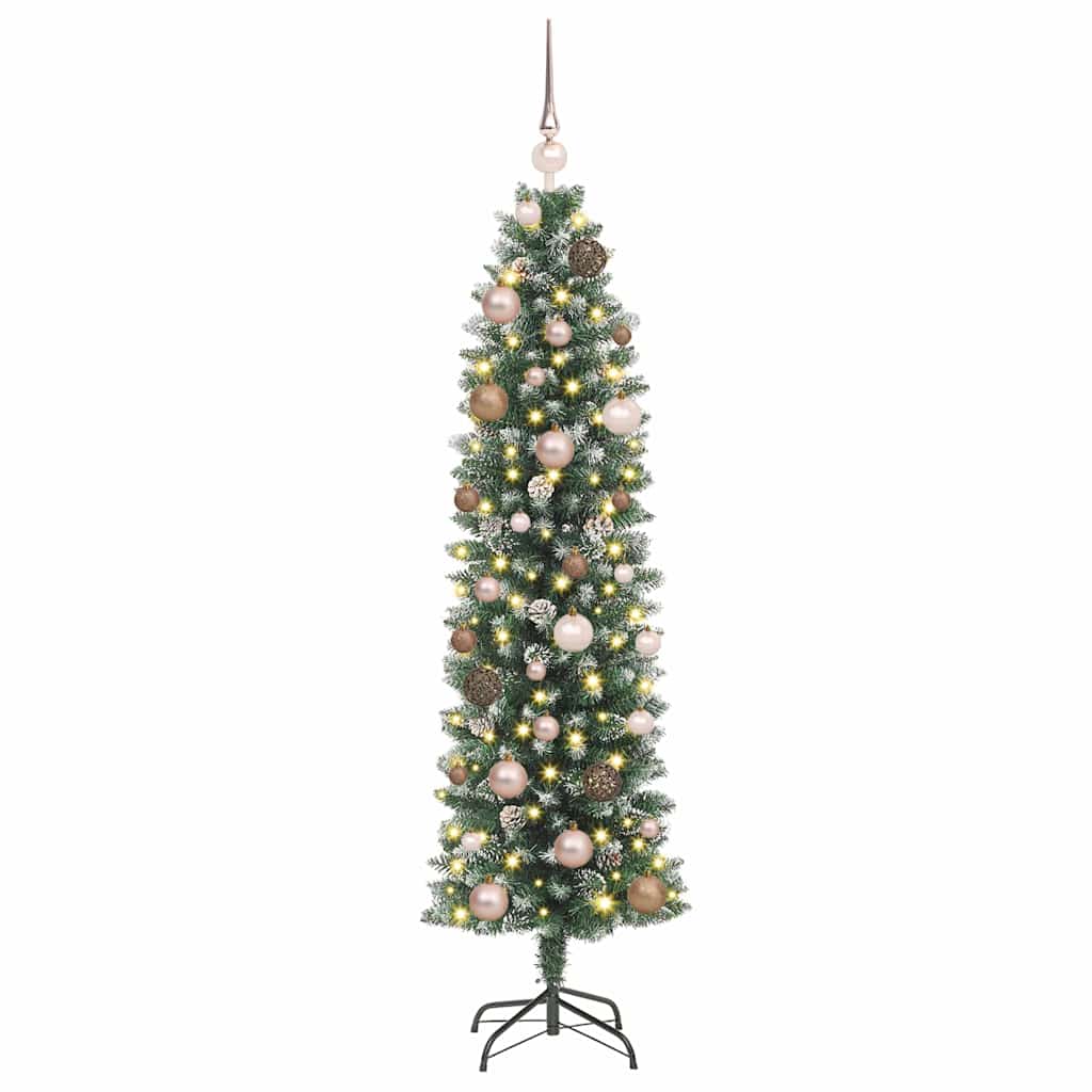 Kunstigt slankt juletræ med 150 LED'er Grøn og Hvid 150 cm