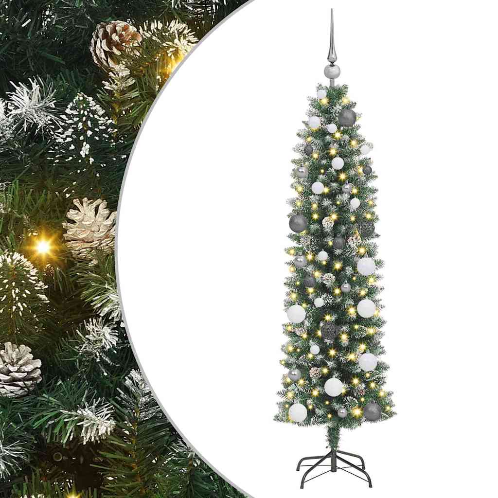 Kunstigt slankt juletræ med 150 LED'er Grøn og Hvid 150 cm